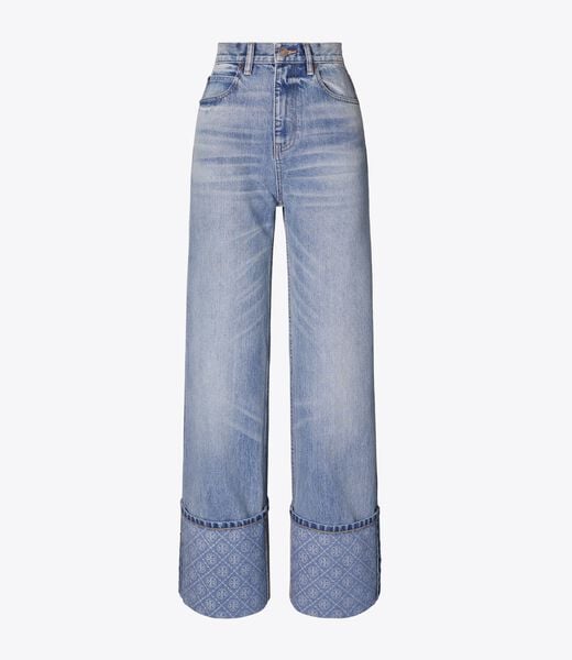 tory burch contrast cuff straight leg jean