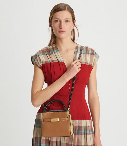 Tory Burch Lee Radziwill Pebbled Petite Double Bag in Red