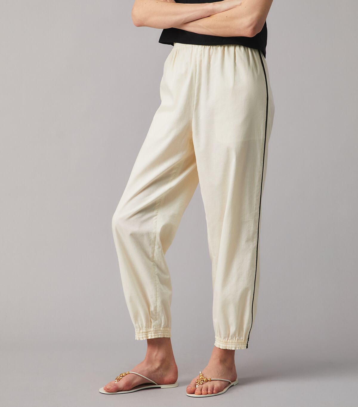tory burch cotton elastic waist pant