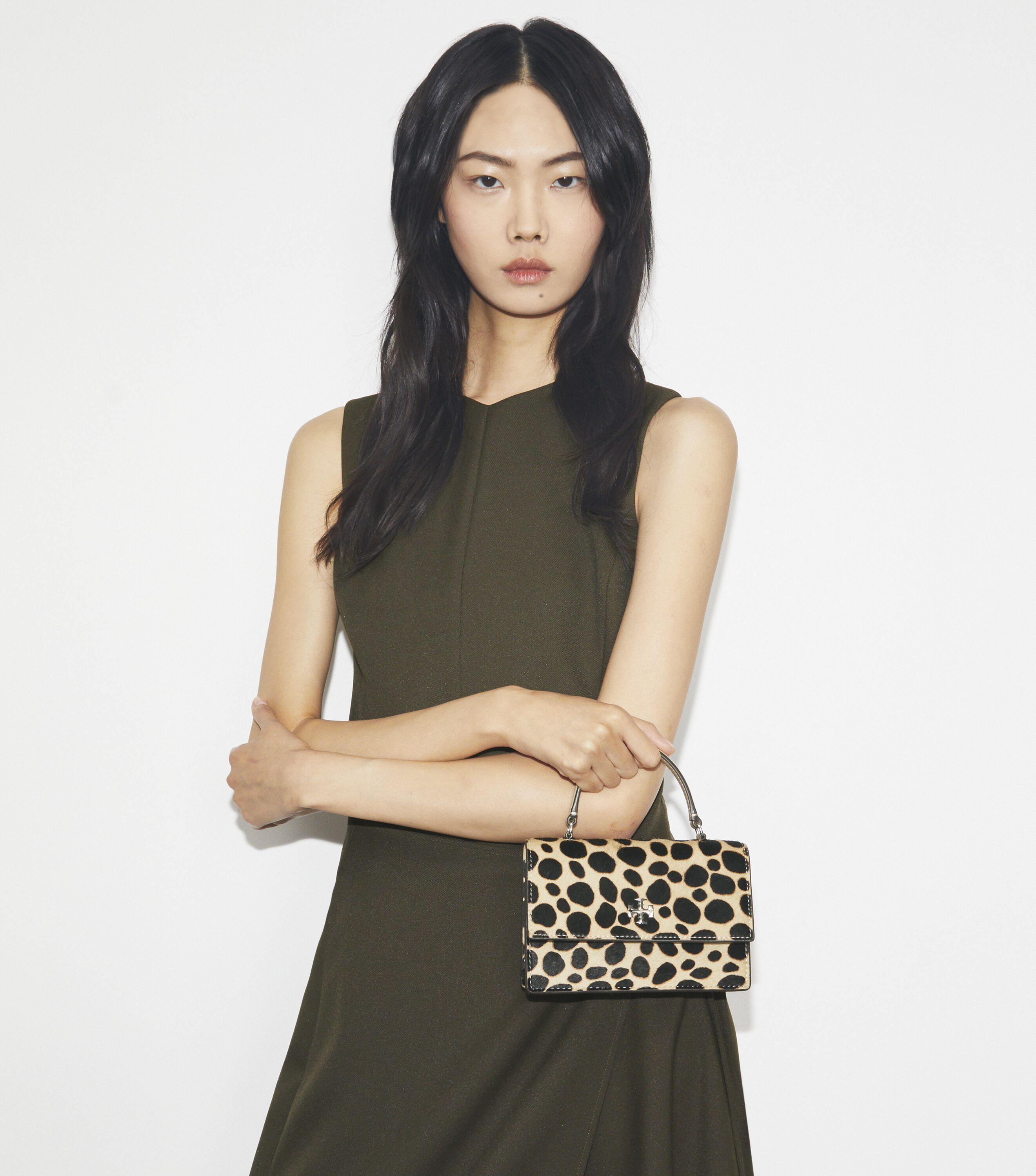 kirari Mini Kira Calf Hair Top-Handle Crossbody, Trench / Black | Tory