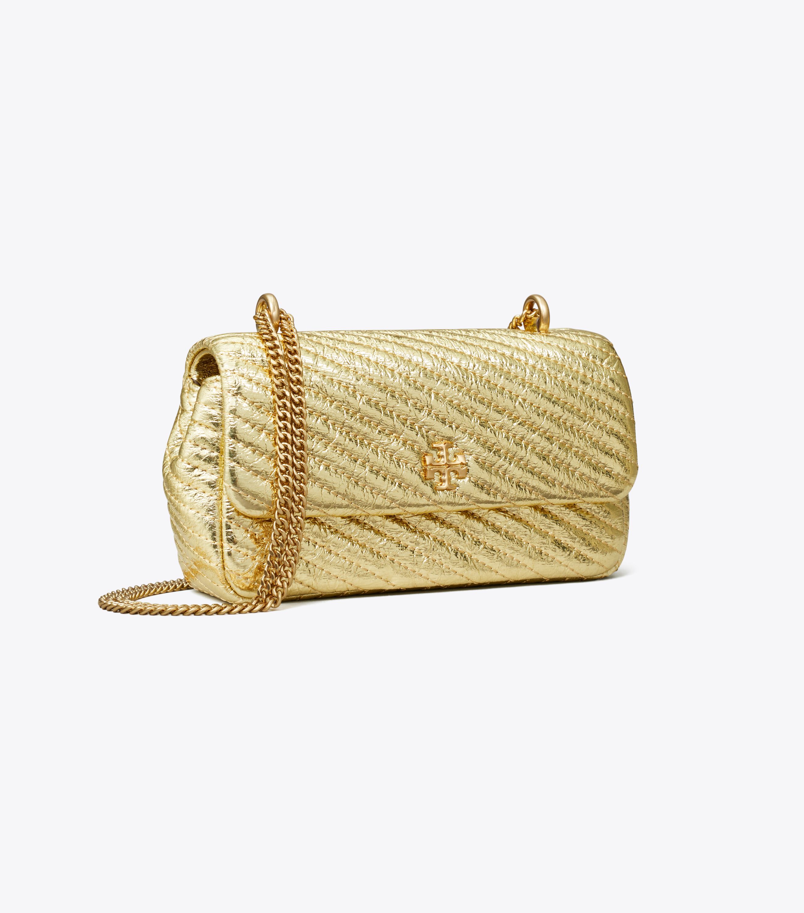 Mini Kira Metallic Moto Quilt Flap Bag, Gold | Tory Burch UAE