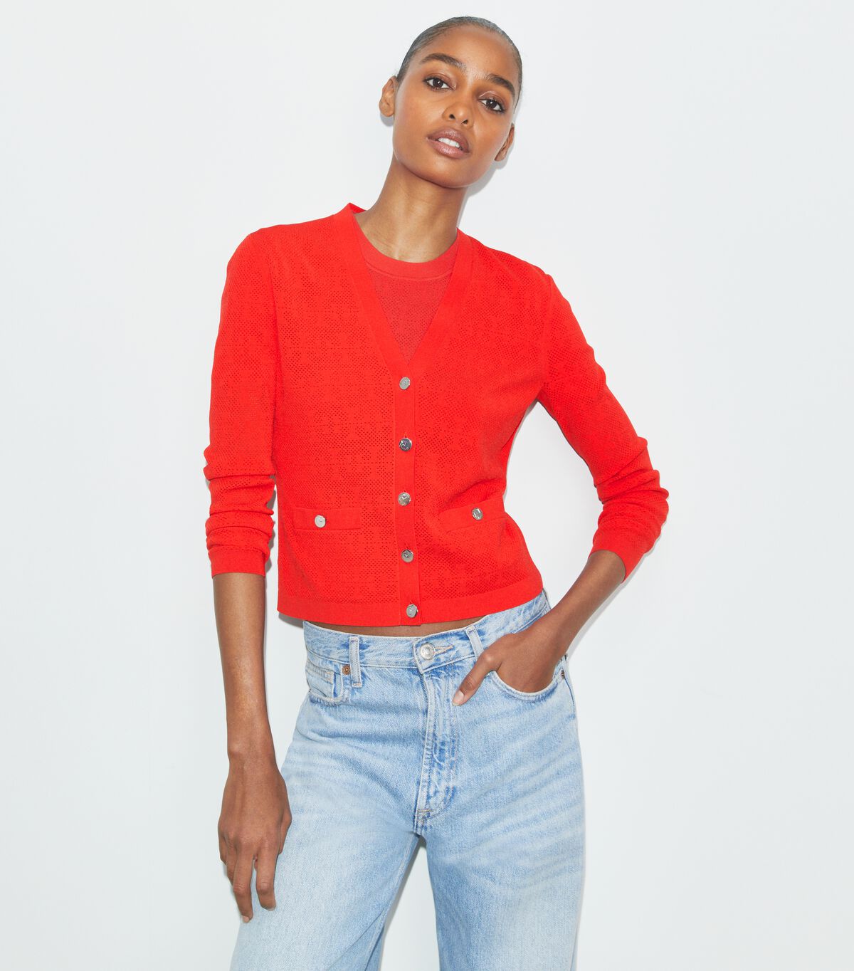tory burch t monogram jacquard cardigan