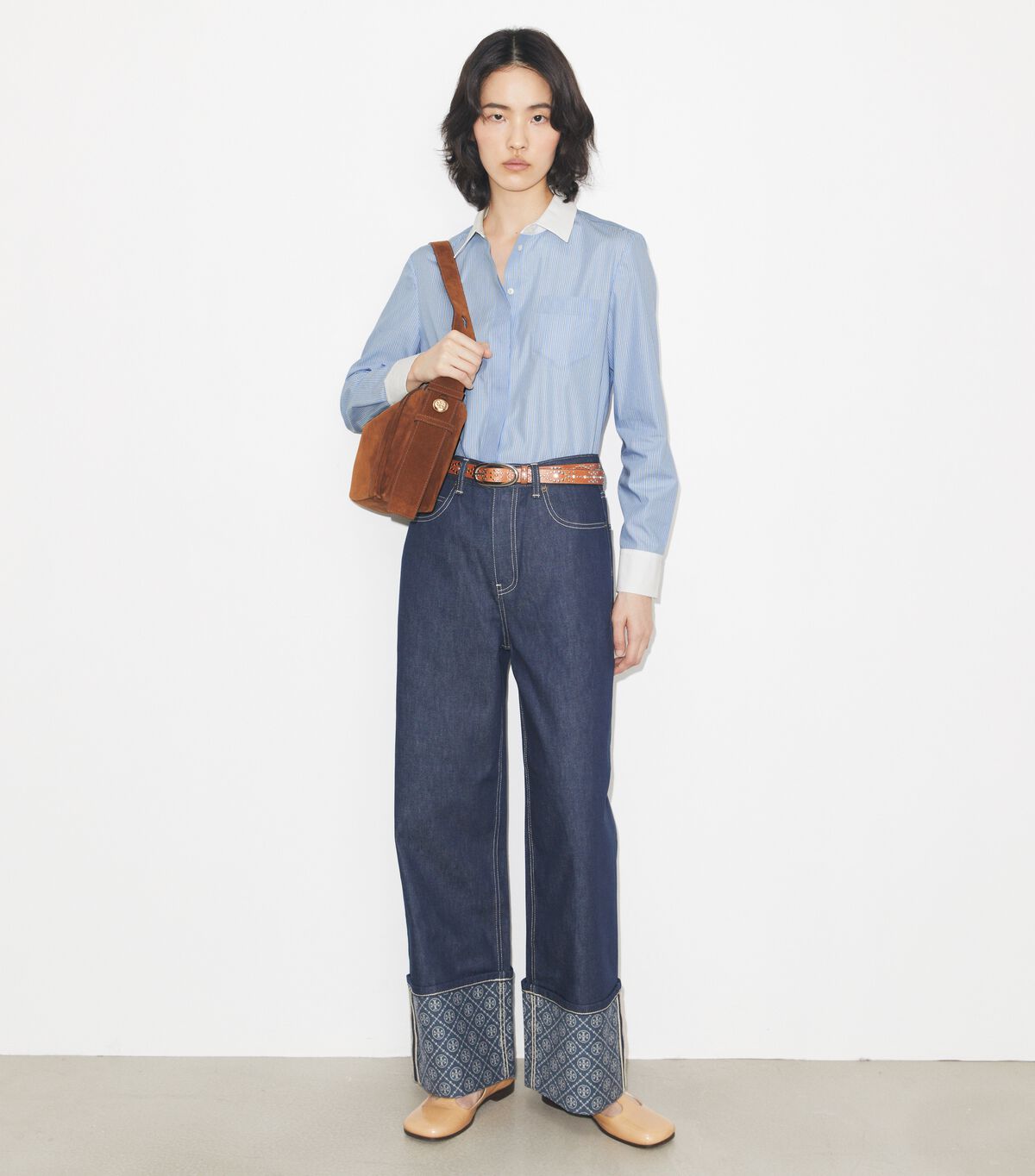 tory burch striped button down shirt