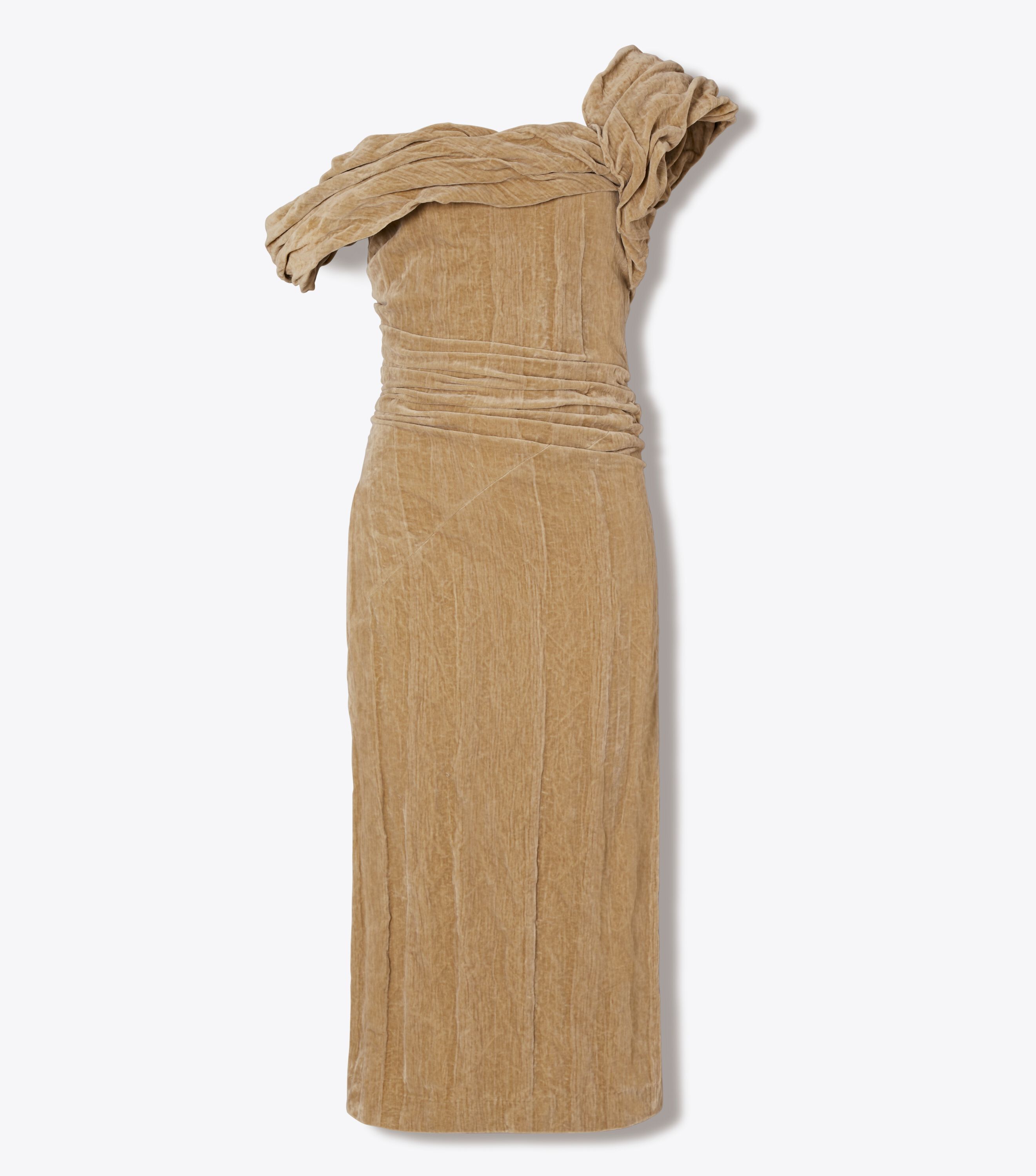 Twisted Cotton Velvet Dress, Golden Brown | Tory Burch UAE
