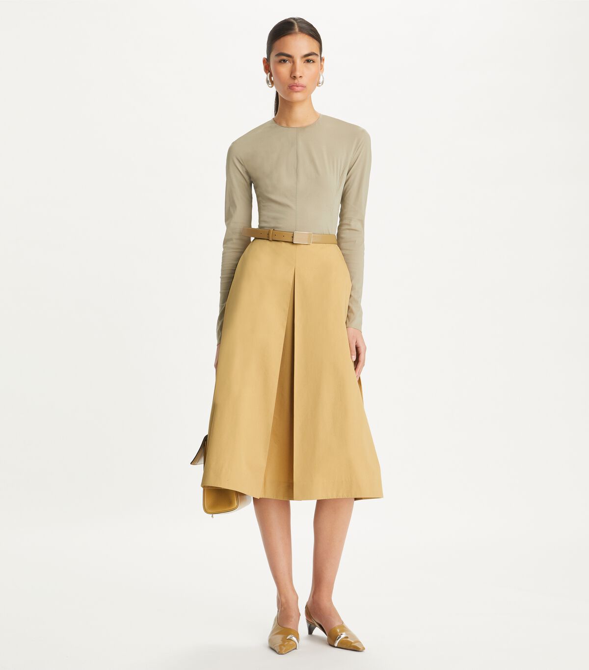 tory burch pleated poplin skirt