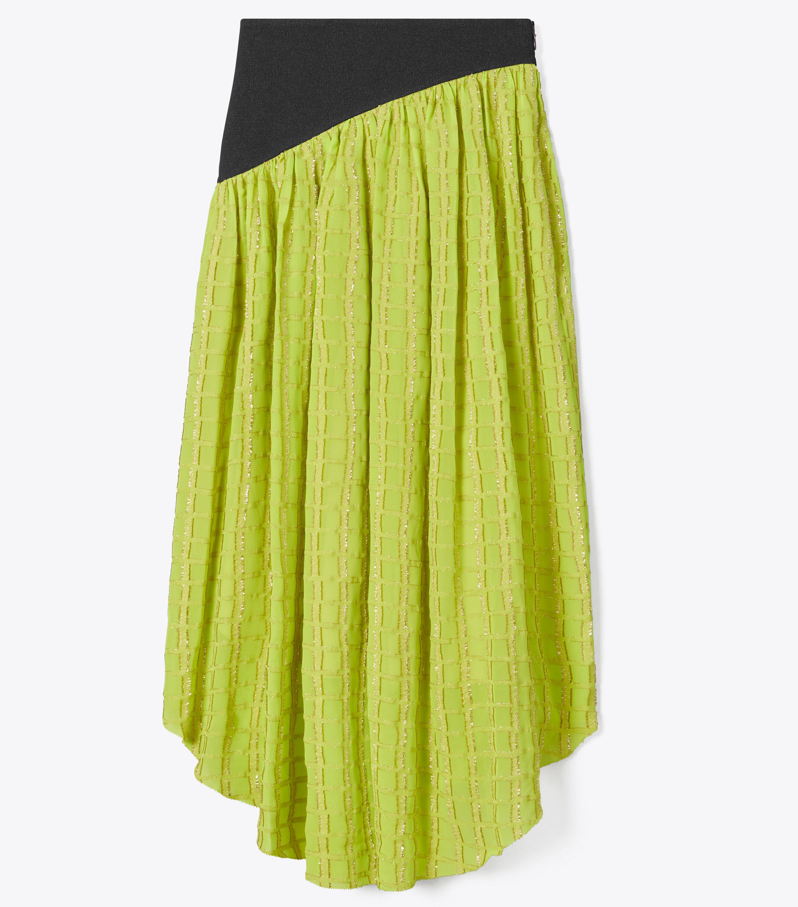Colorblock Chiffon Skirt, Lime | Tory Burch UAE