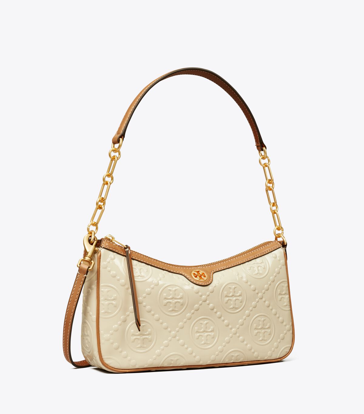 tory burch t monogram patent embossed studio bag