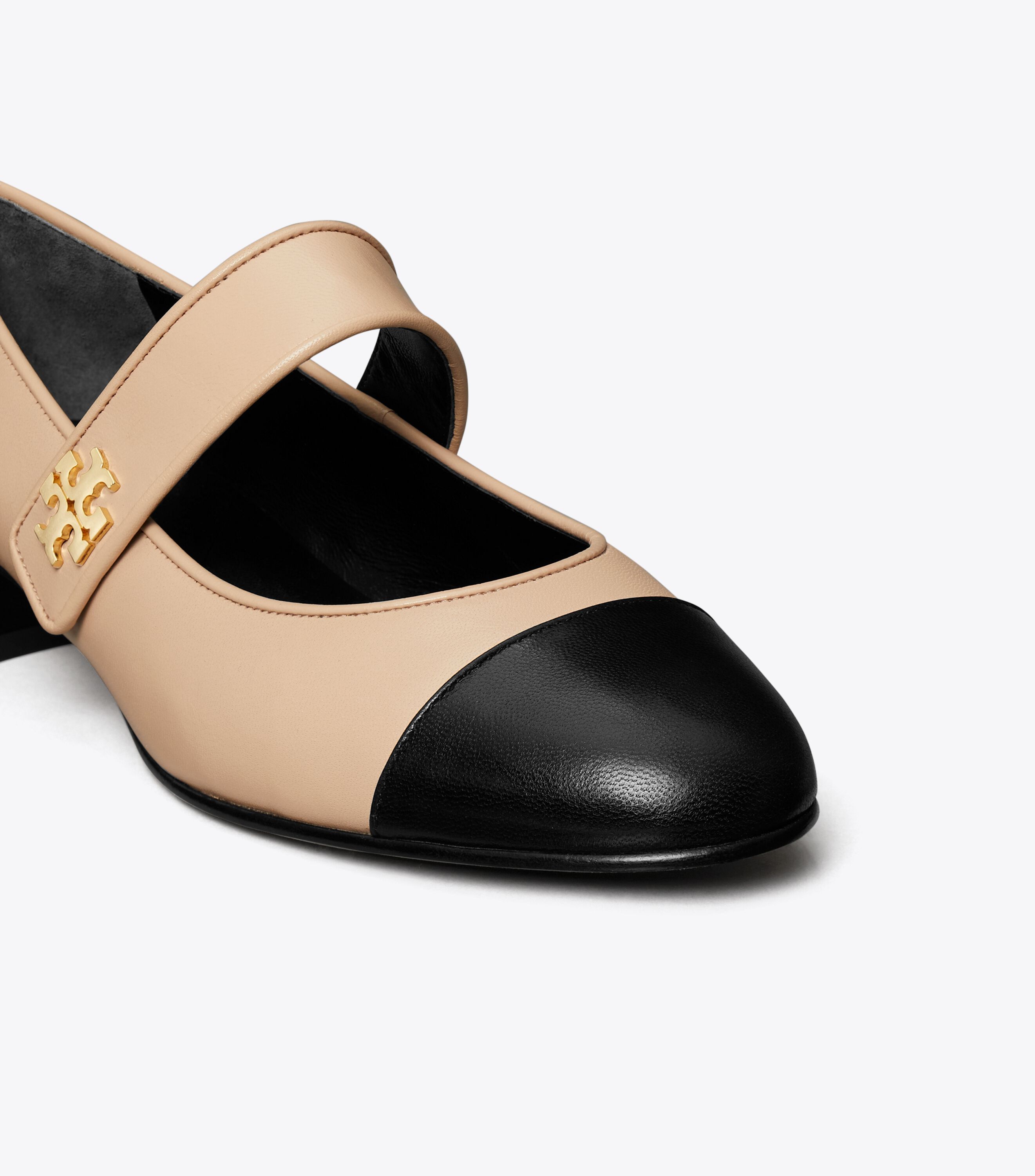 Cap-Toe Mary Jane Heeled Ballet, Rose Silk / Perfect Black