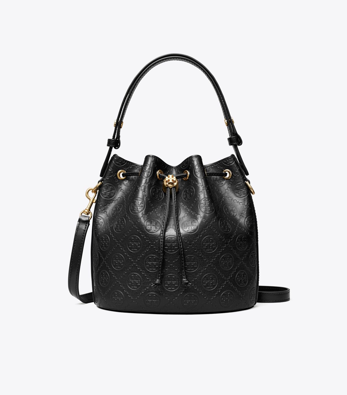 tory burch t monogram leather bucket bag