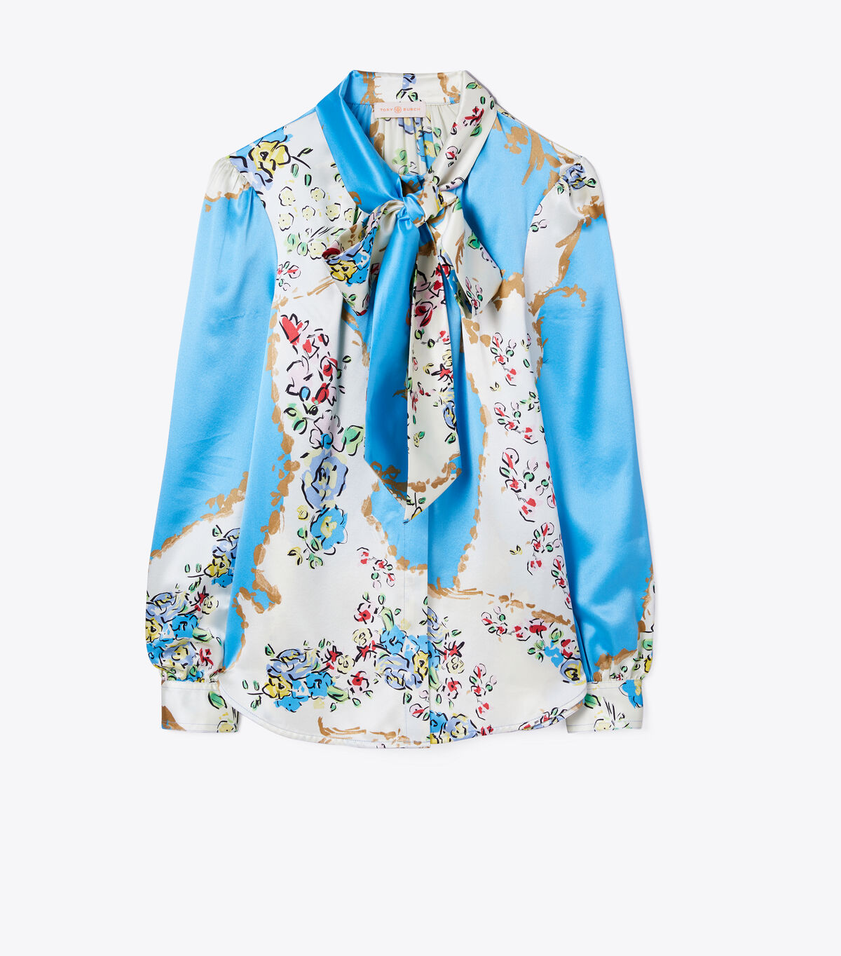 PRINTED SATIN BOW BLOUSE