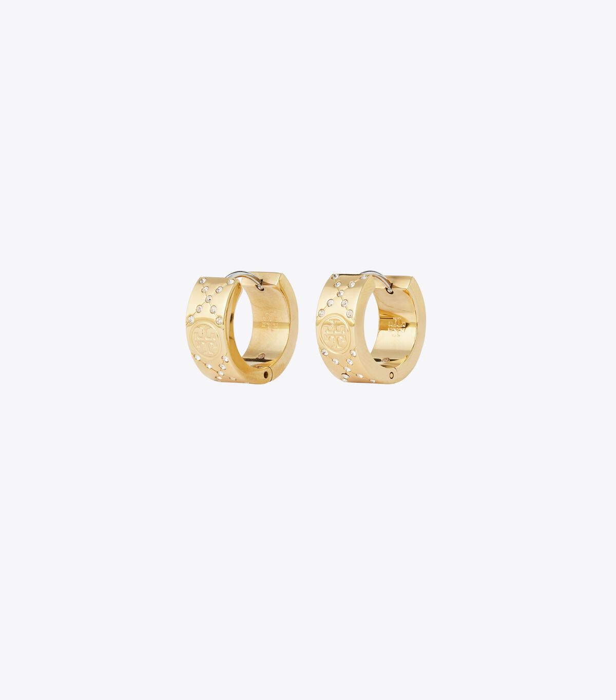 tory burch small t monogram pave hoop earring