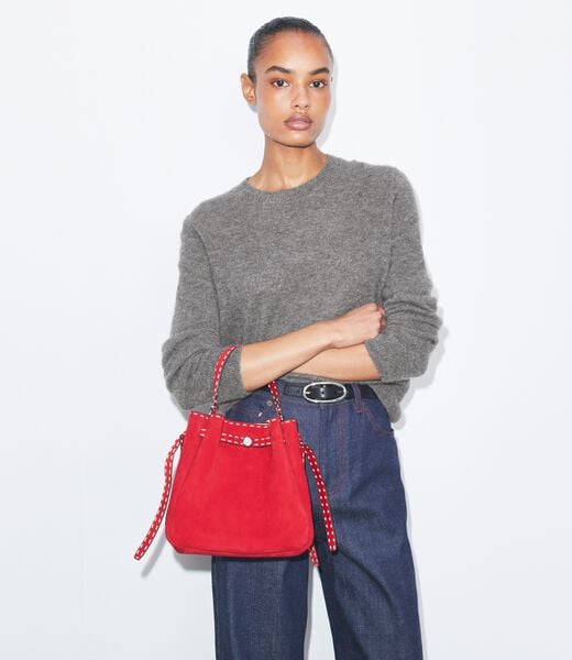 tory burch romy suede pick stitch bucket bag