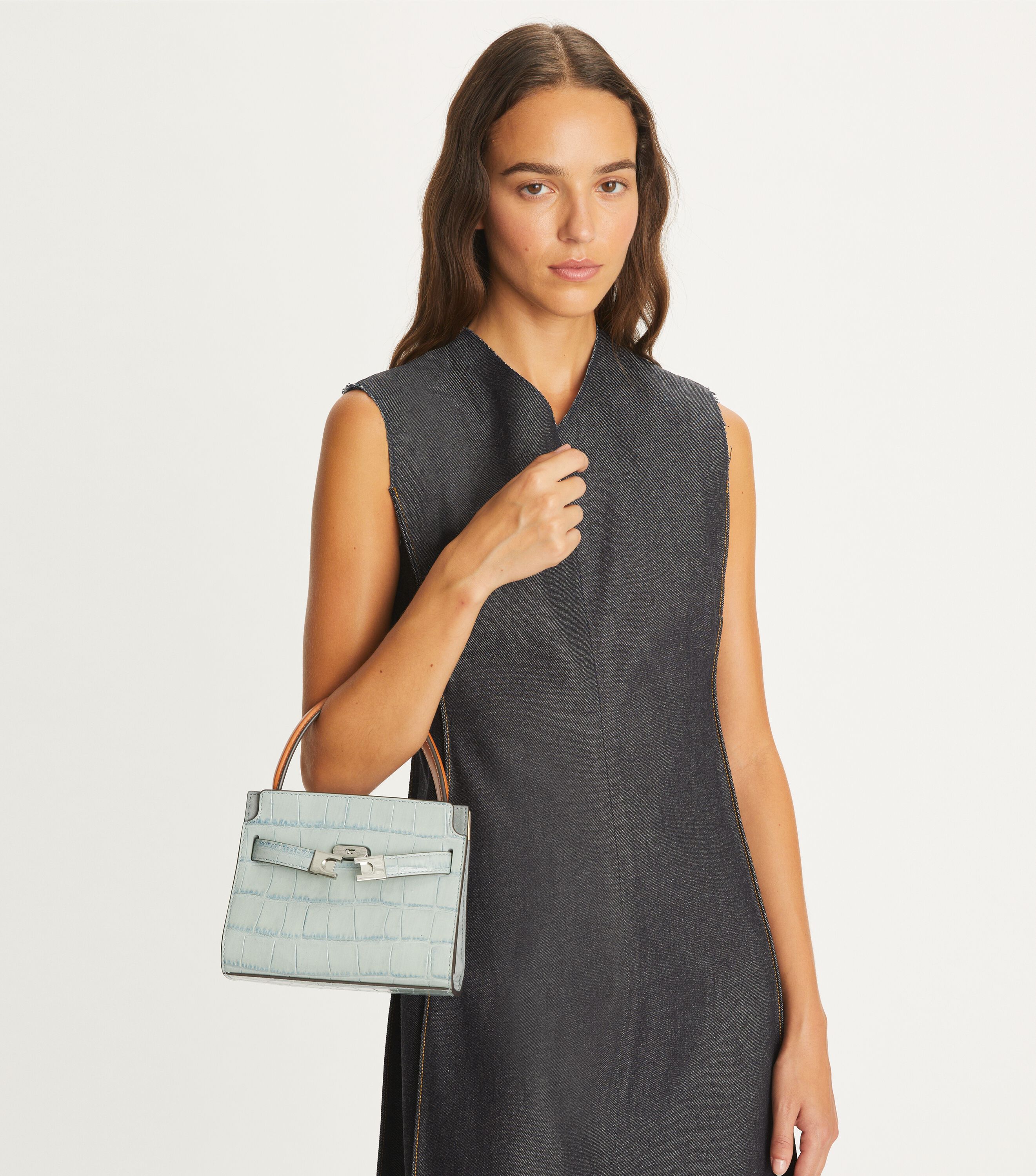 Tory Burch Petite Lee Radziwill Croc Embossed Double Bag Tory Burch UAE