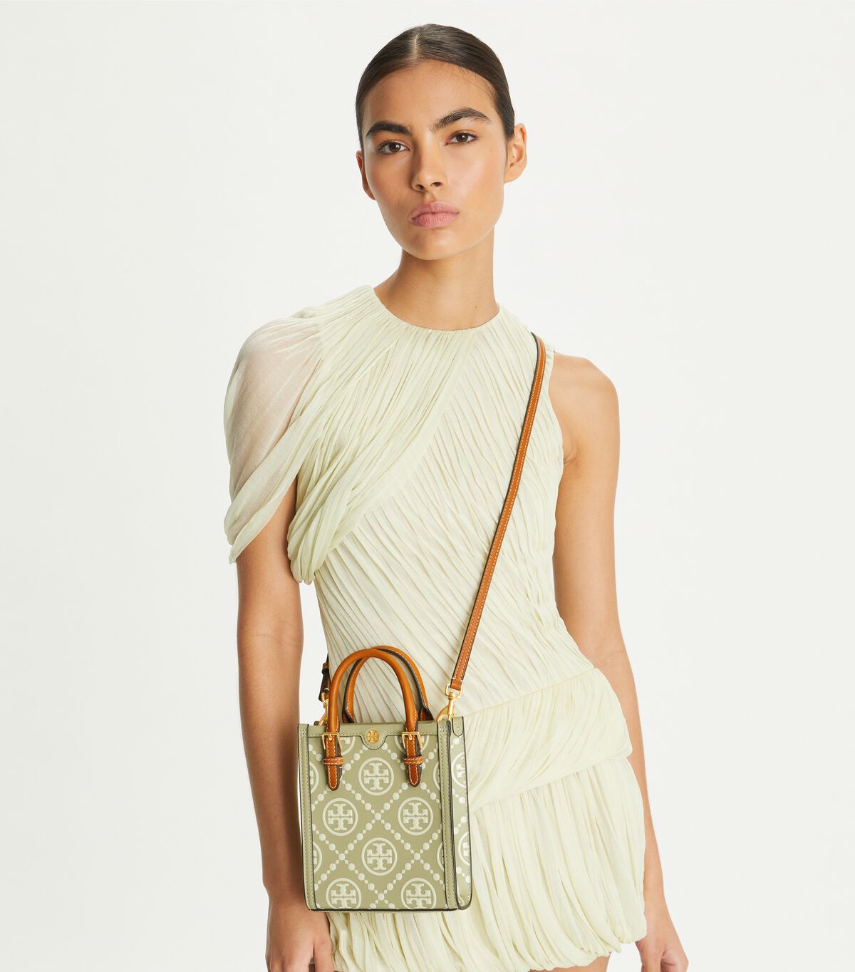tory burch mini t monogram contrast embossed tote