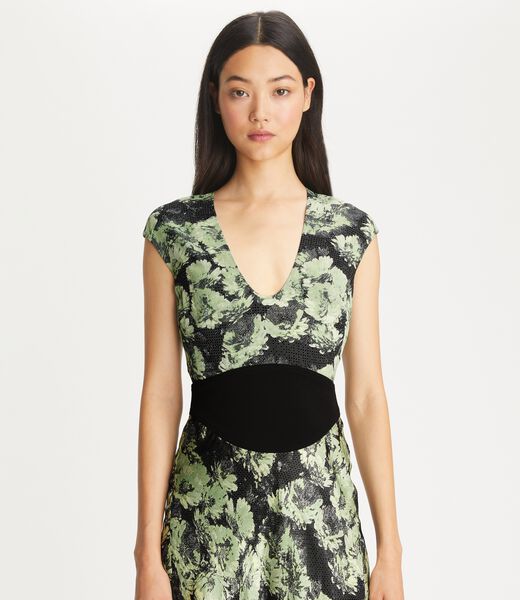 tory burch printed u neck viscose dress