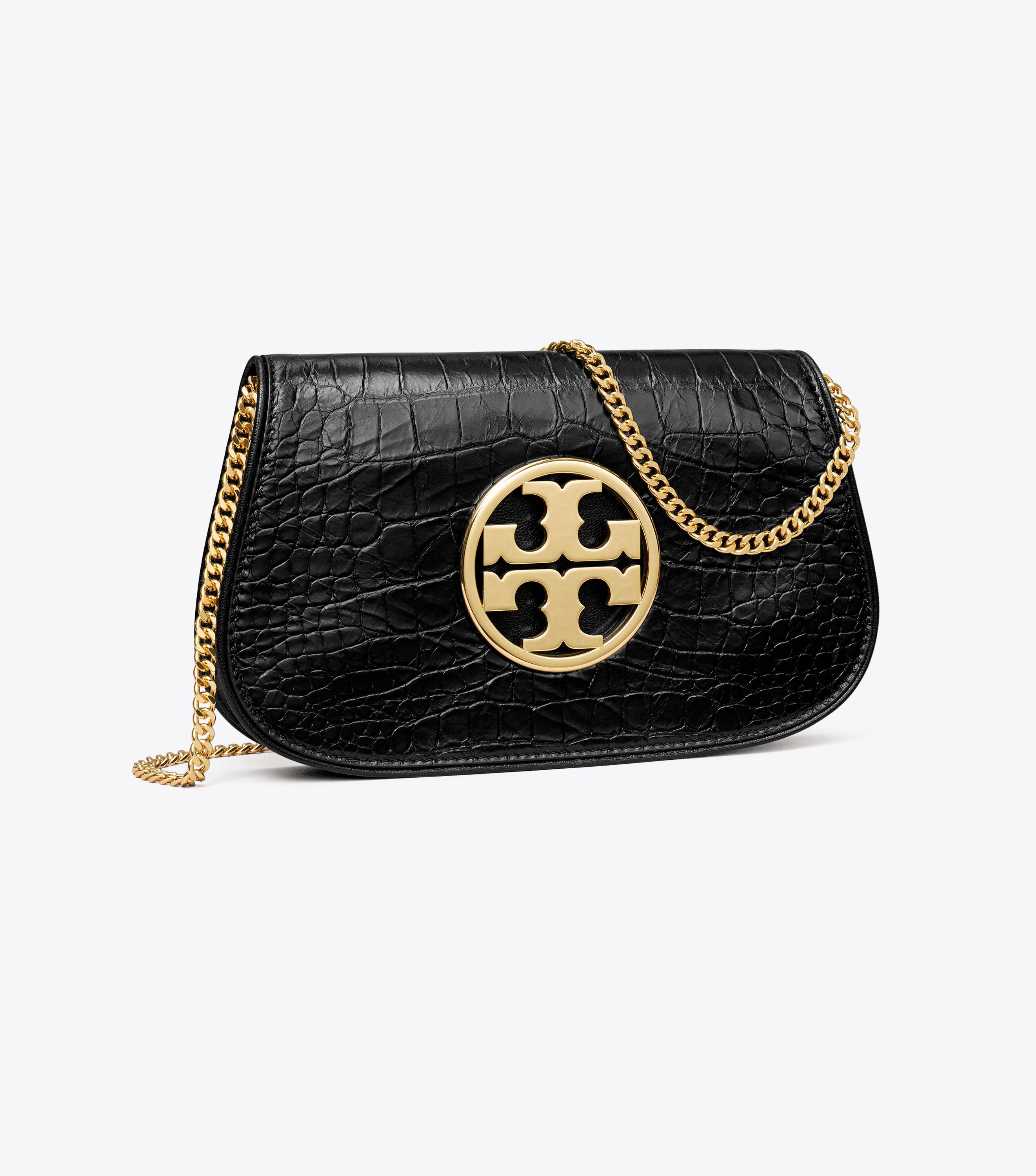 Reva Embossed Clutch, Black | Tory Burch UAE