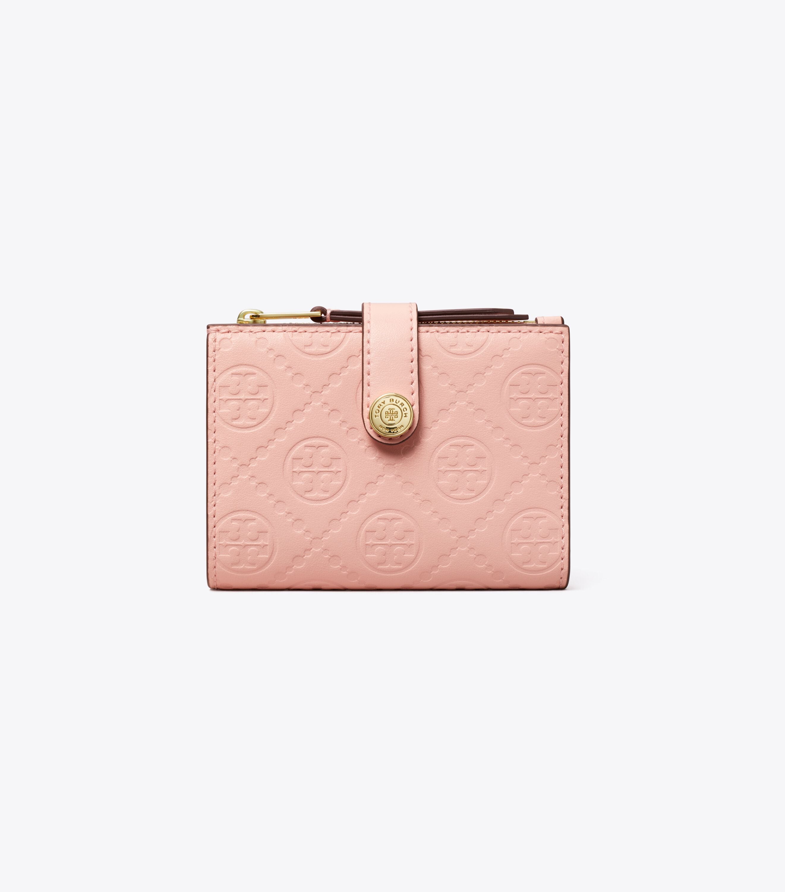 T Monogram Leather Bi-Fold Wallet, Pink Sea | Tory Burch UAE