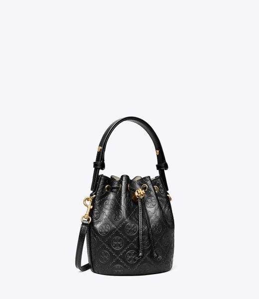 tory burch t monogram leather mini bucket bag