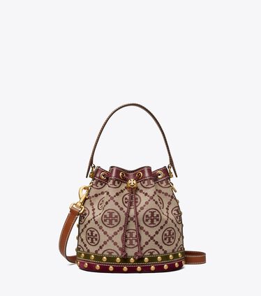 T Monogram Jacquard Studded Bucket Bag