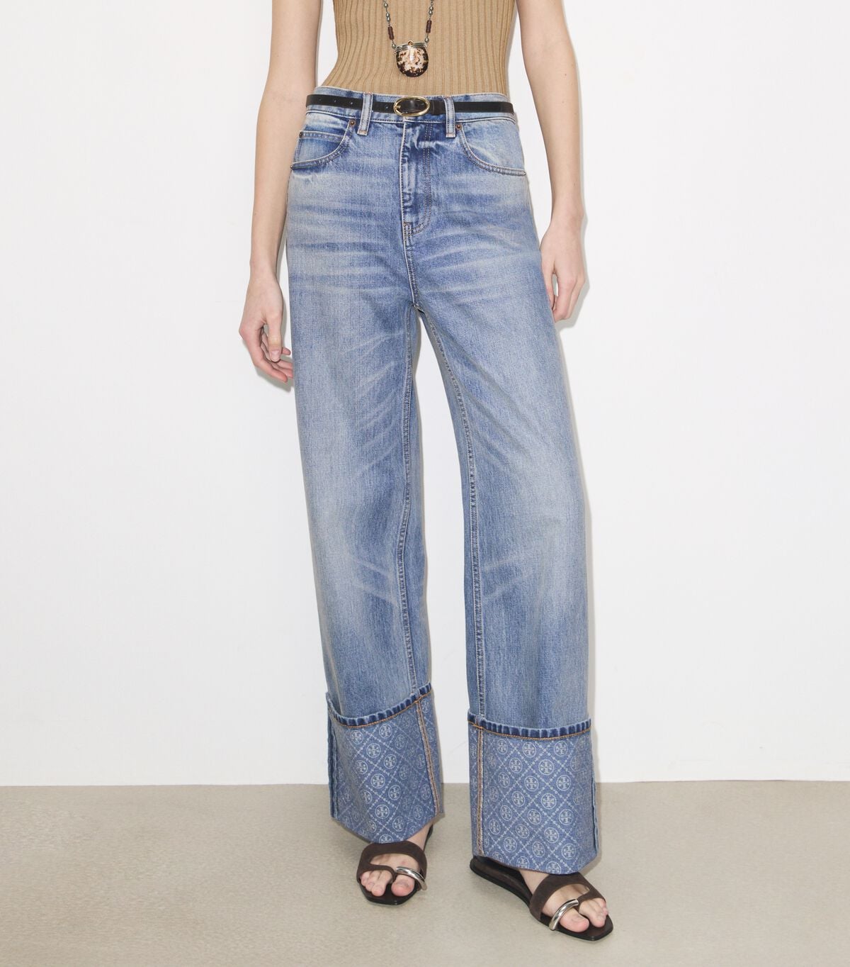 Contrast Cuff Straight Leg Jean tory burch contrast cuff straight leg jean
