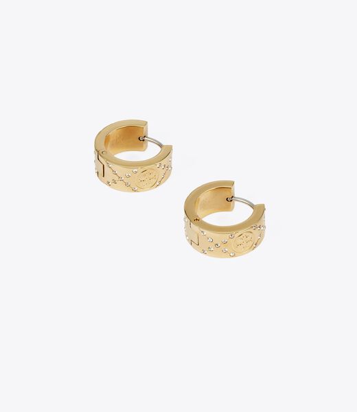 tory burch small t monogram pave hoop earring