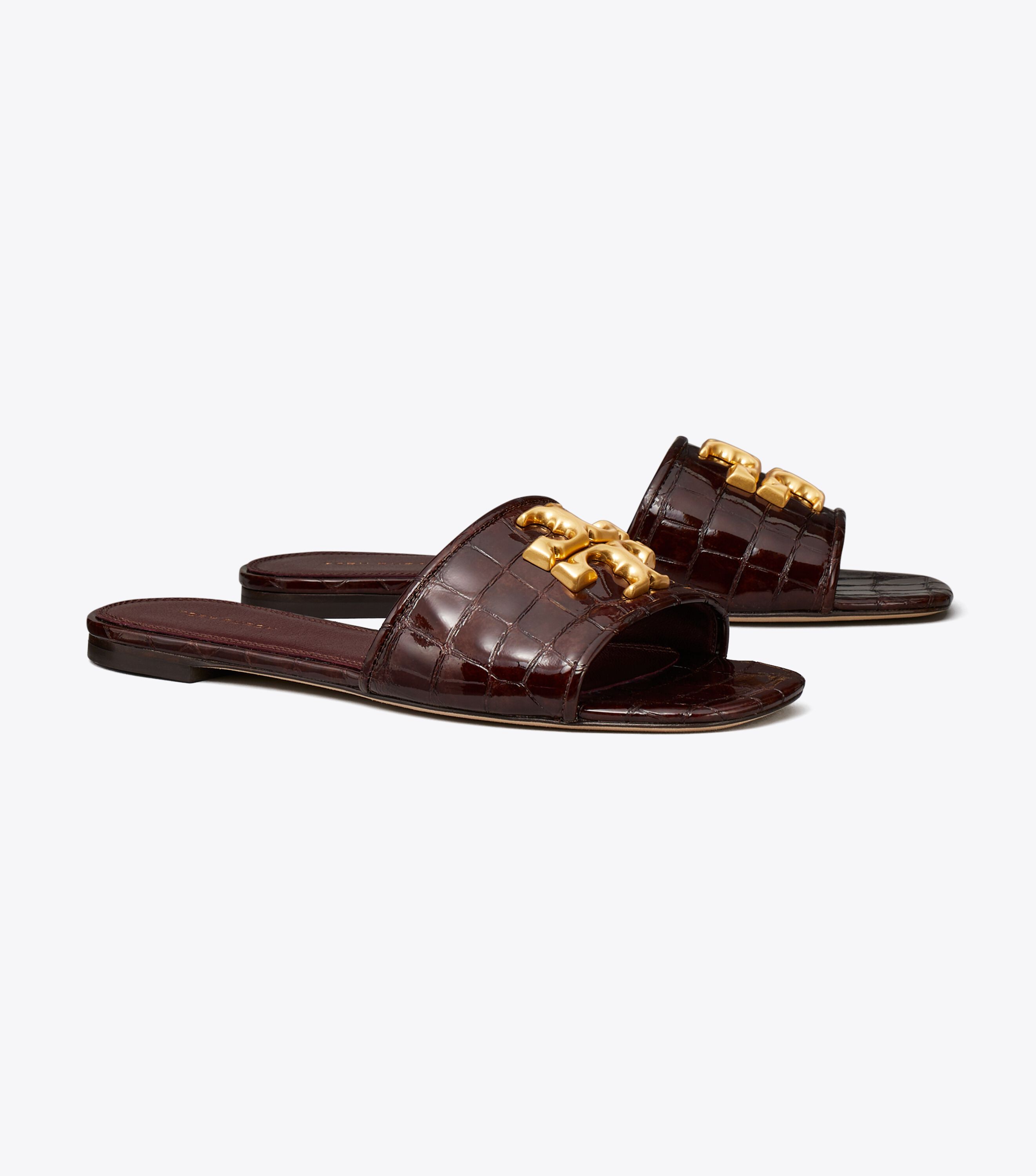 Eleanor Slide, Brown Croc / Dark Carmine / Gold | Tory Burch UAE