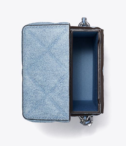 tory burch fleming denim print suede phone crossbody