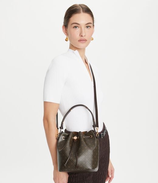 tory burch t monogram coated canvas bucket bag