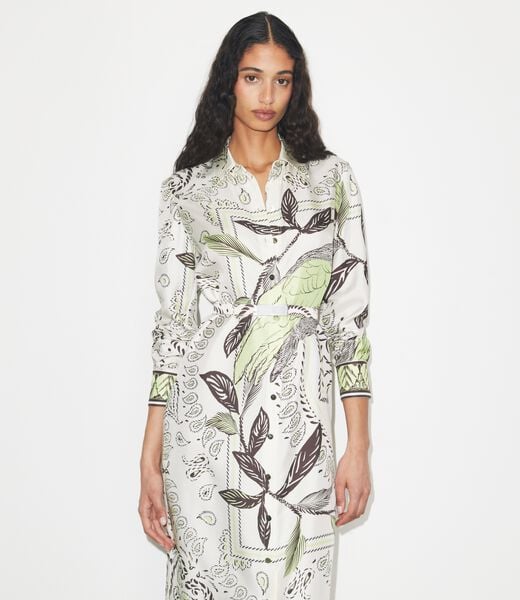 tory burch فستان قميص حريري مطبوع