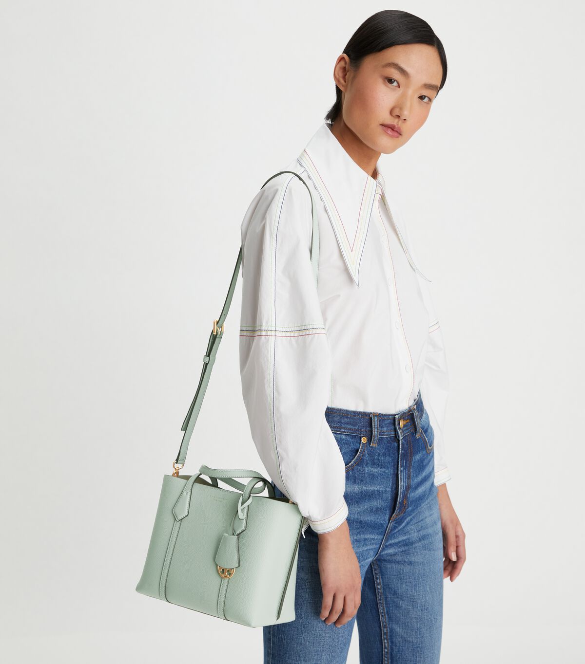 tory burch small perry triple compartment tote bag