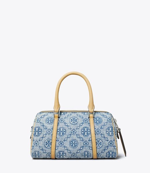 tory burch t monogram denim petite barrel bag