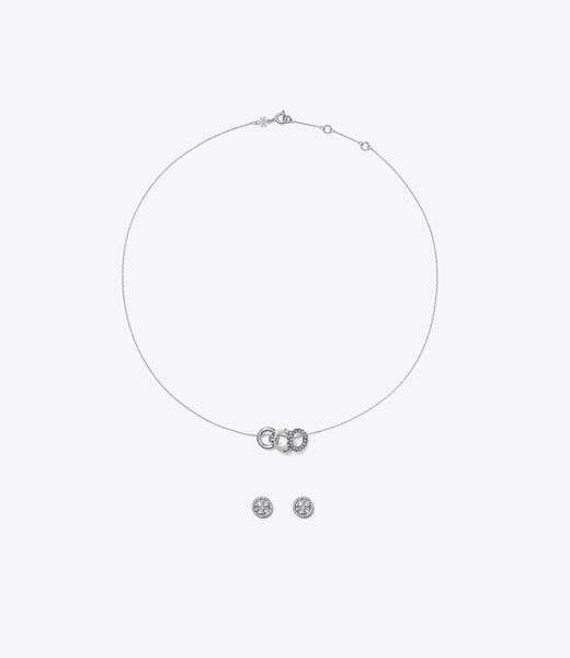 tory burch icon pav  necklace and earring set