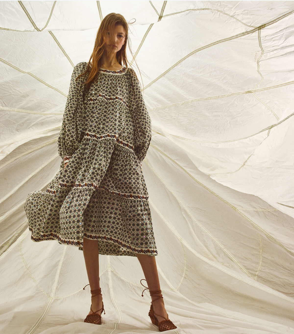 tory burch printed puffed sleeve dress