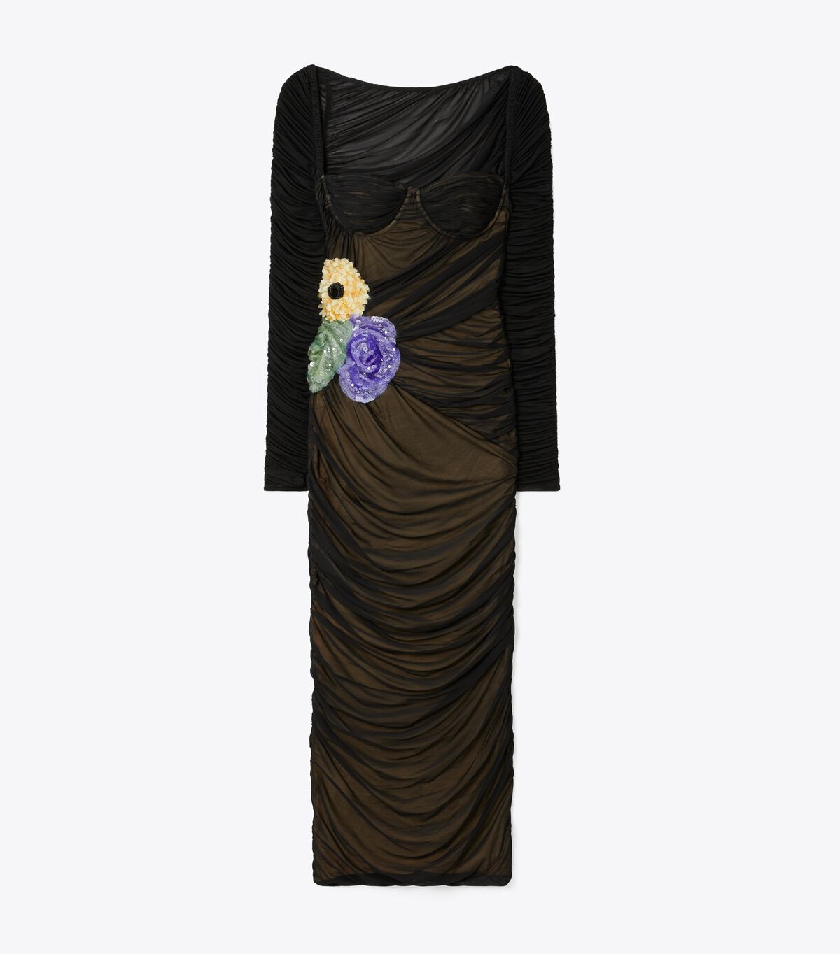 tory burch embellished viscose ruched dress