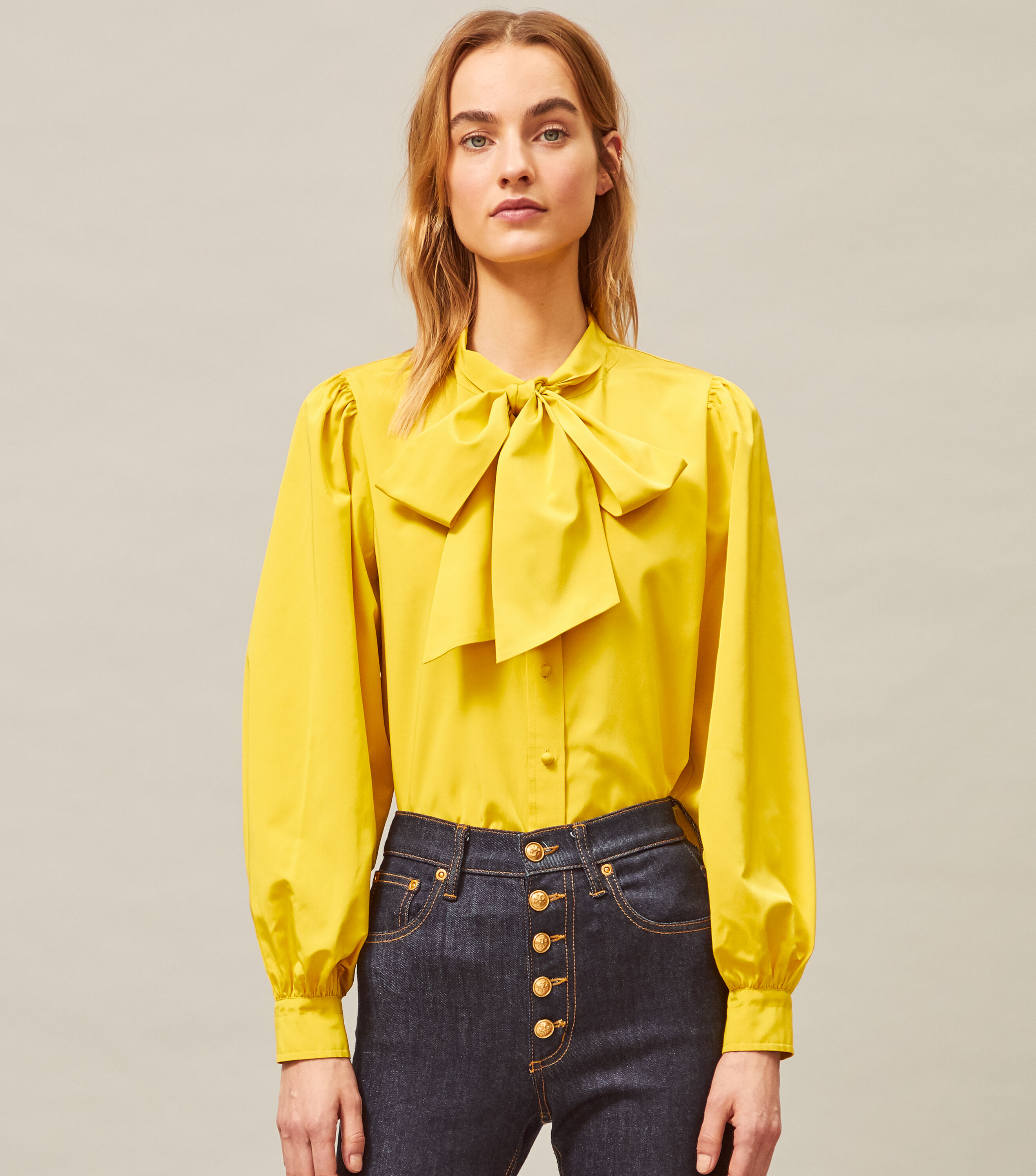 Yellow blouse with bow top