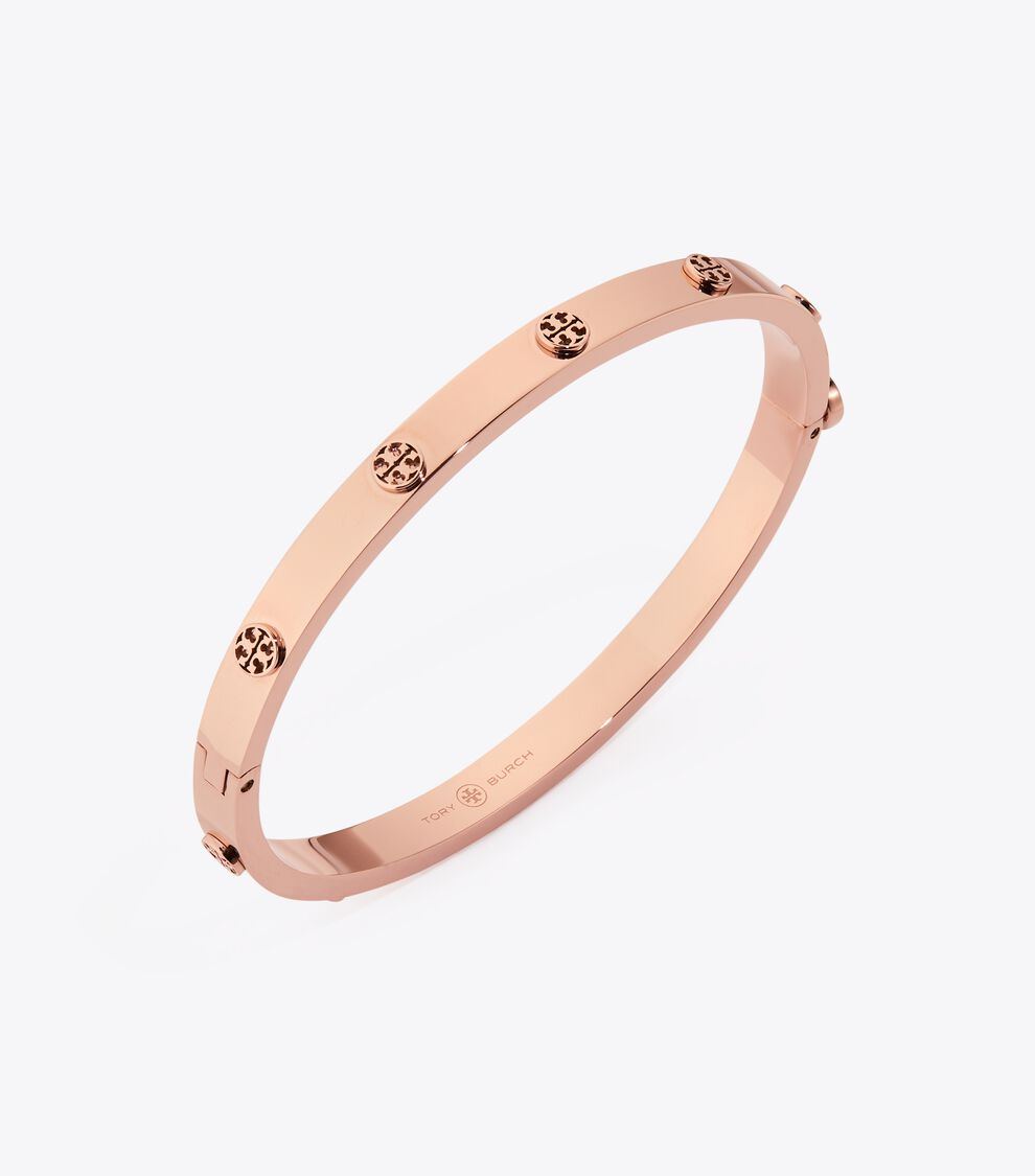 Tory Burch Rose Gold Crystal-Accented Hinge Bracelet Tory Burch Classic Logo Hinge Bangle - Bangle, Bracelets  main image 3