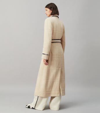 Velvet Trim Wool Wrap Coat