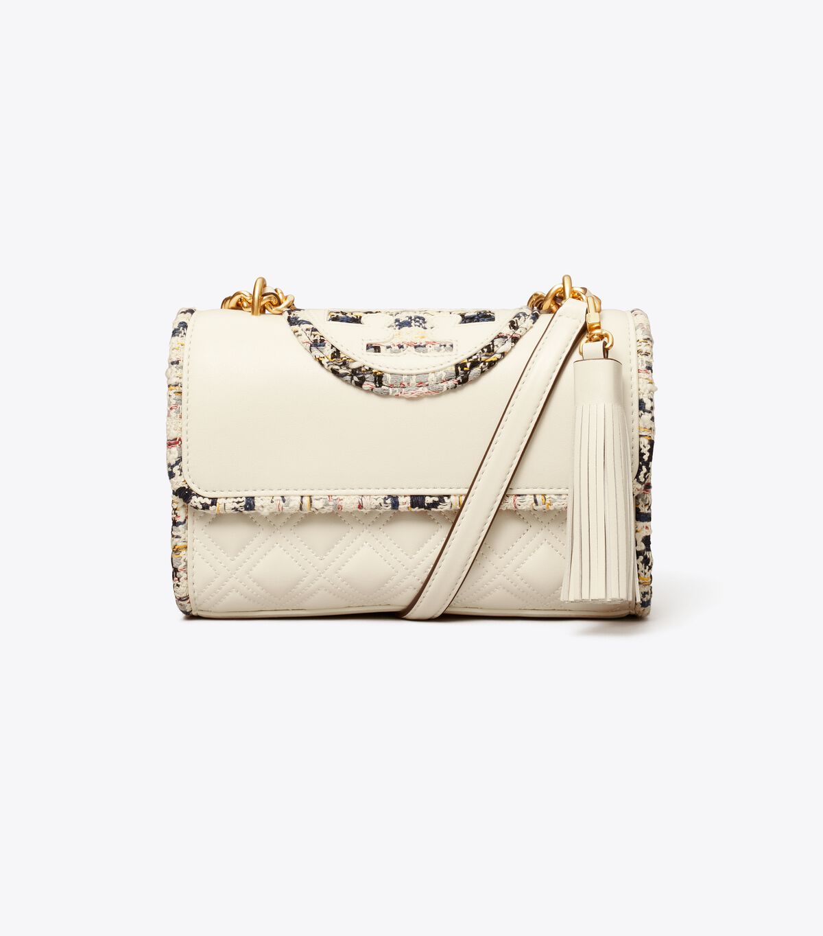 tory burch small fleming tweed border convertible shoulder bag