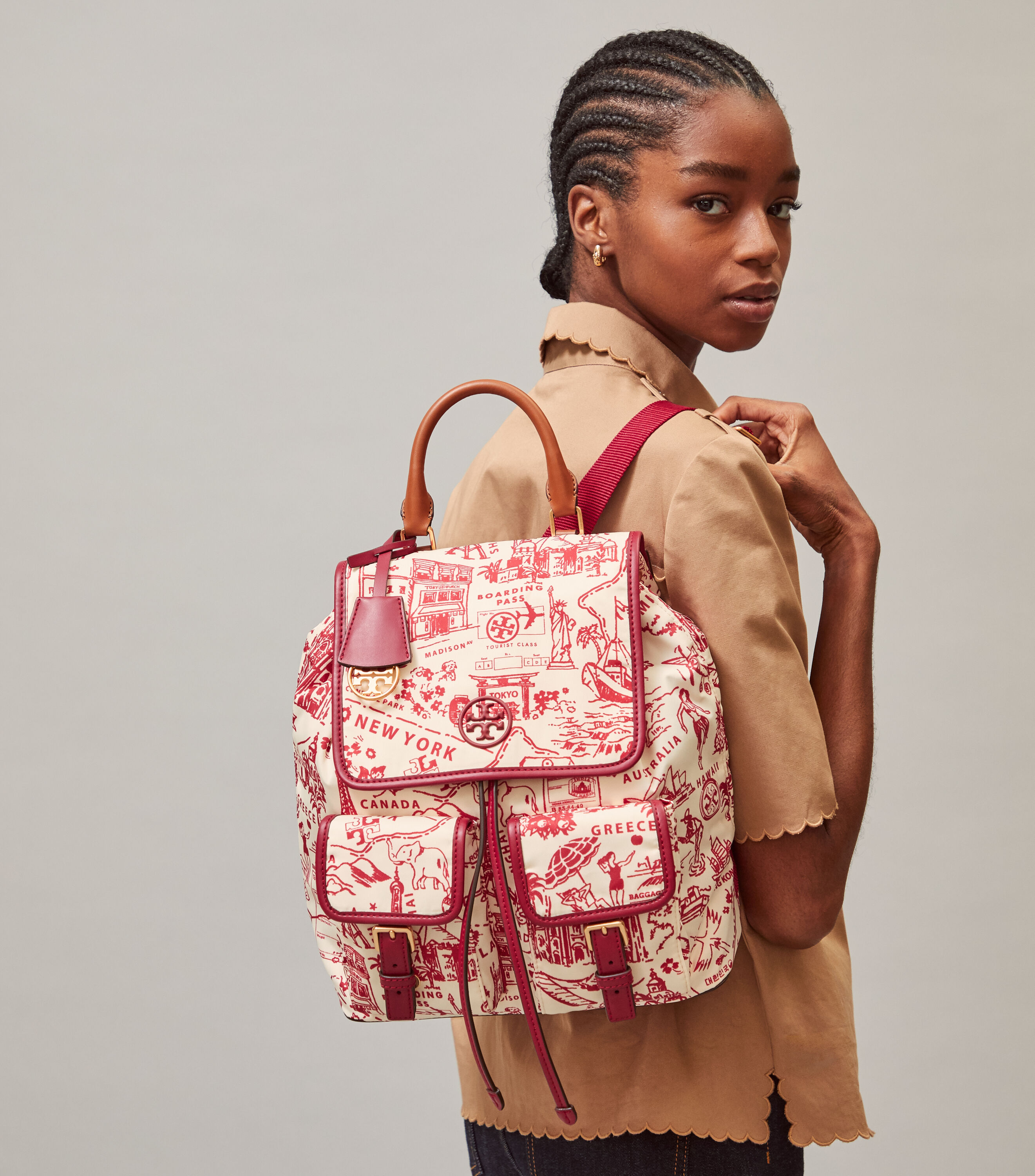 Tory Burch Perry Nylon Printed Flap Backpack Tory Burch UAE