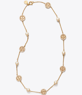 Crystal Pearl Logo Necklace | 50-off-carry-overs | Tory Burch