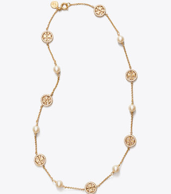 Crystal Pearl Logo Necklace | 50-off-carry-overs | Tory Burch