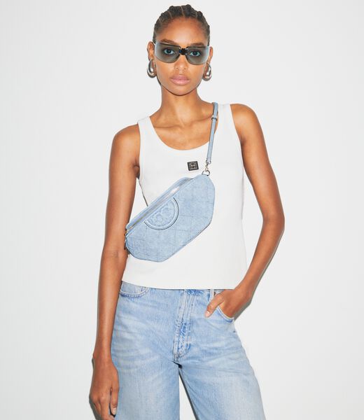 tory burch fleming denim print suede belt bag