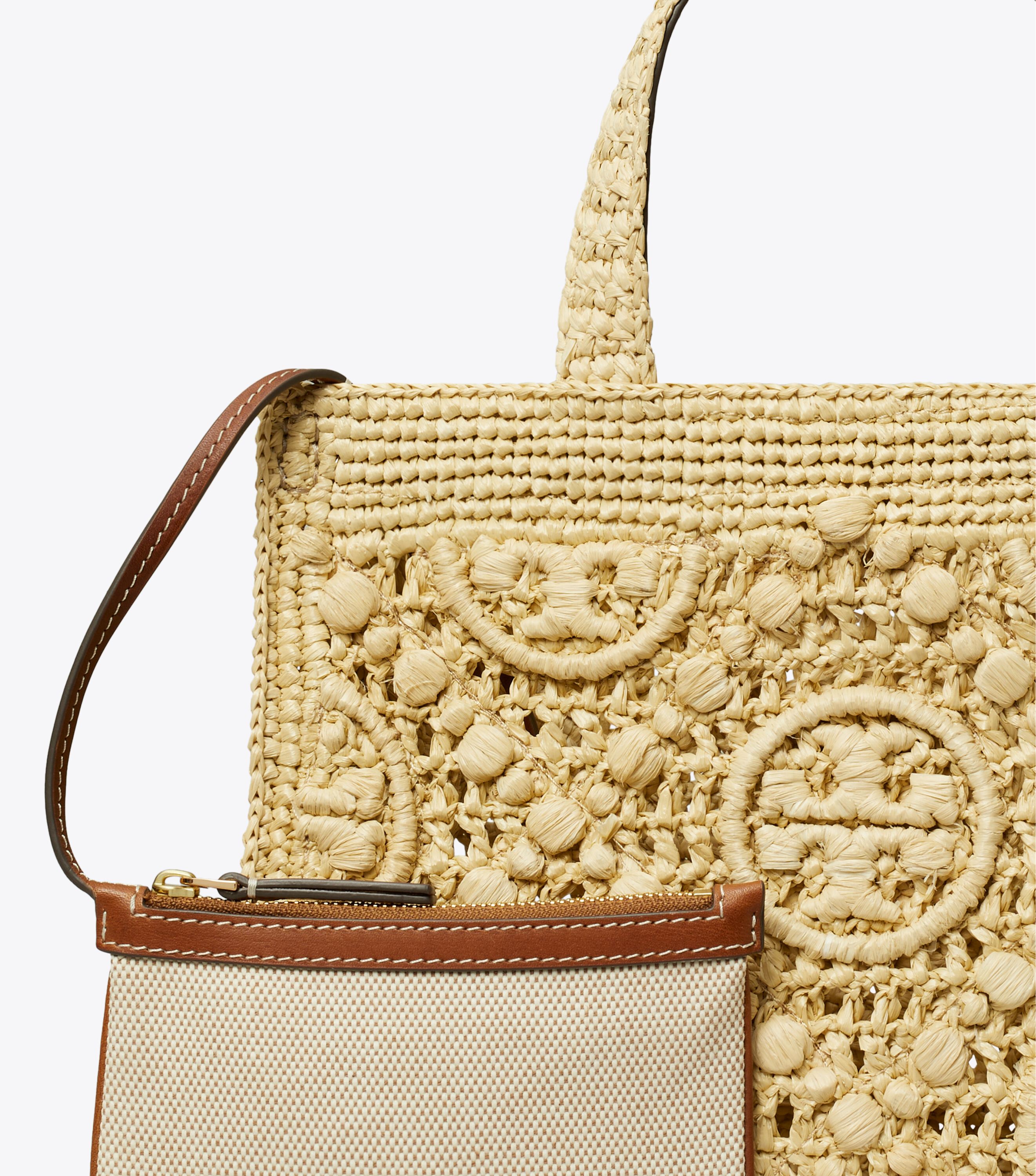 Tory Burch ベージュ トートバッグ かごバッグ T Monogram Raffia Top-Handle Tote, Natural | Tory Burch UAE