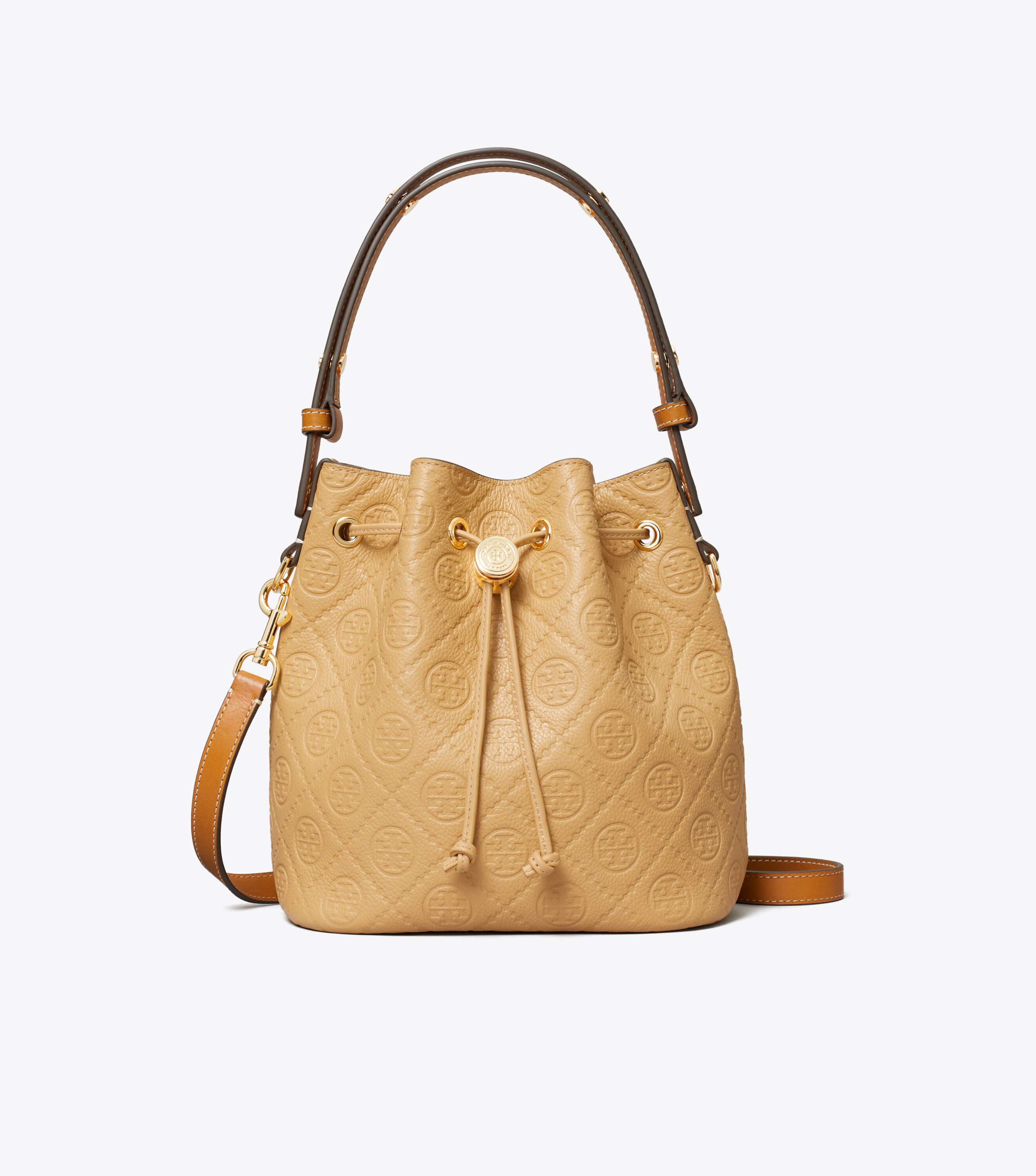 T Monogram Pebble Bucket Bag, Biscotti | Tory Burch UAE