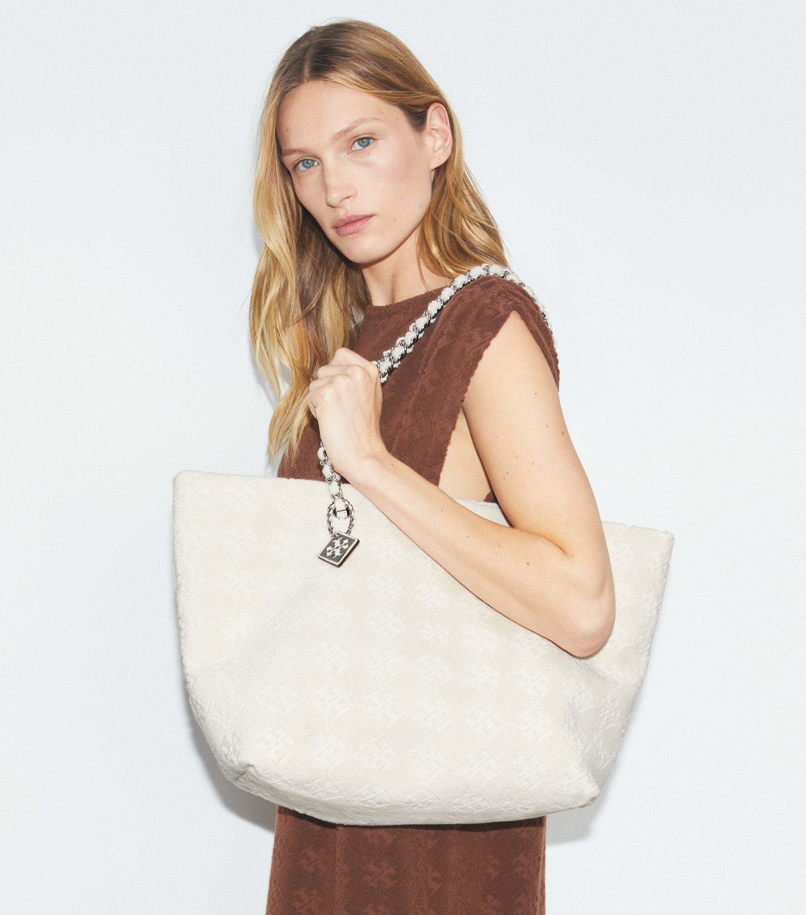 Ella Terry Chain Tote, Pearl | Tory Burch UAE