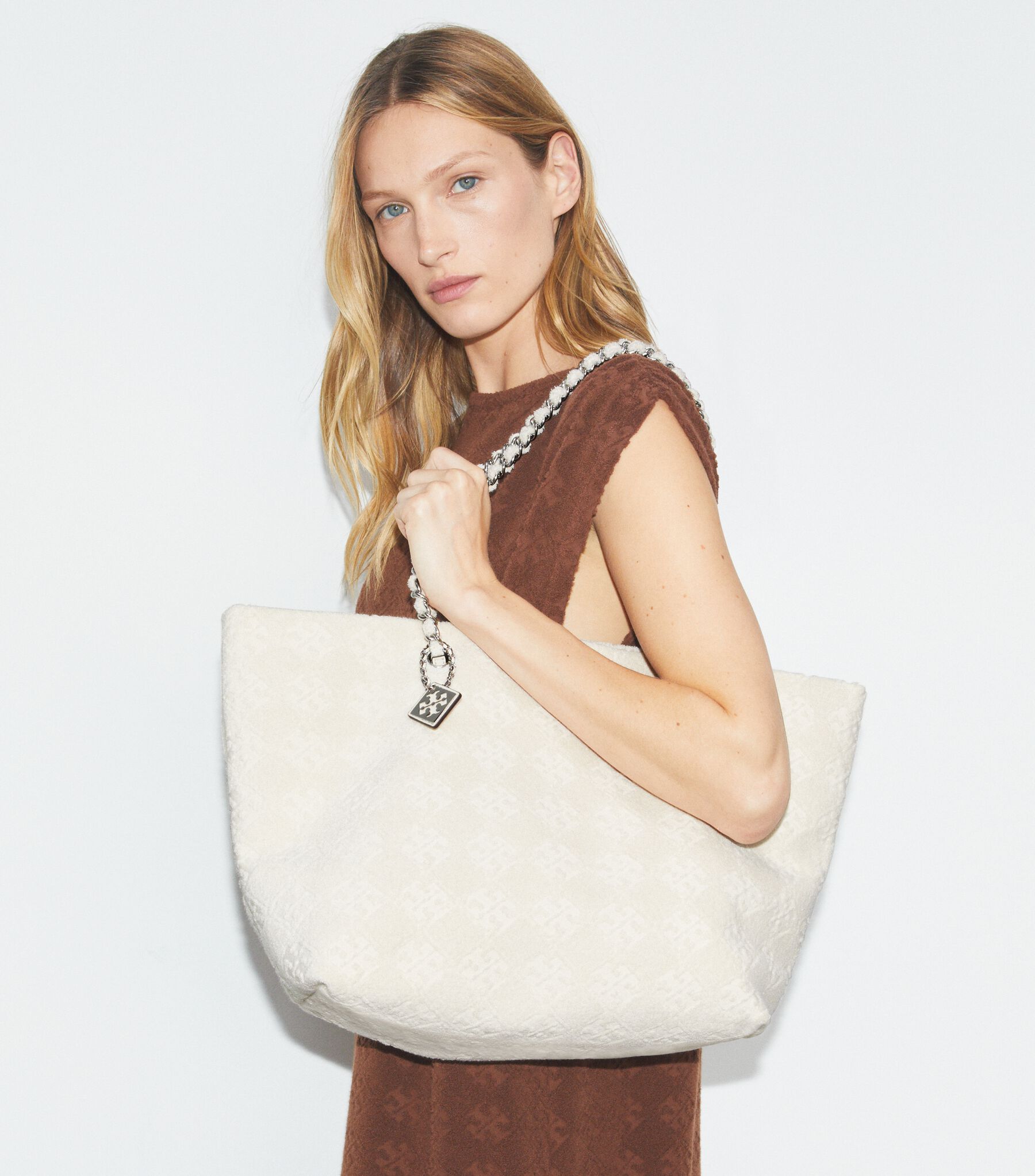 Ella Terry Chain Tote, Pearl | Tory Burch UAE