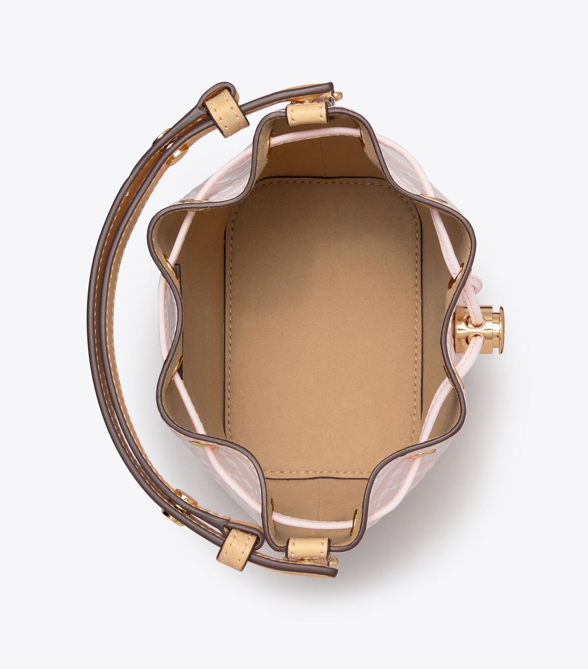 tory burch t monogram contrast embossed mini bucket bag