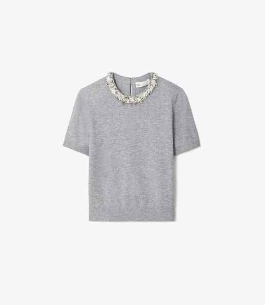 tory burch wool and sequin short sleeved sweater