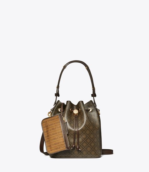 tory burch t monogram coated canvas bucket bag