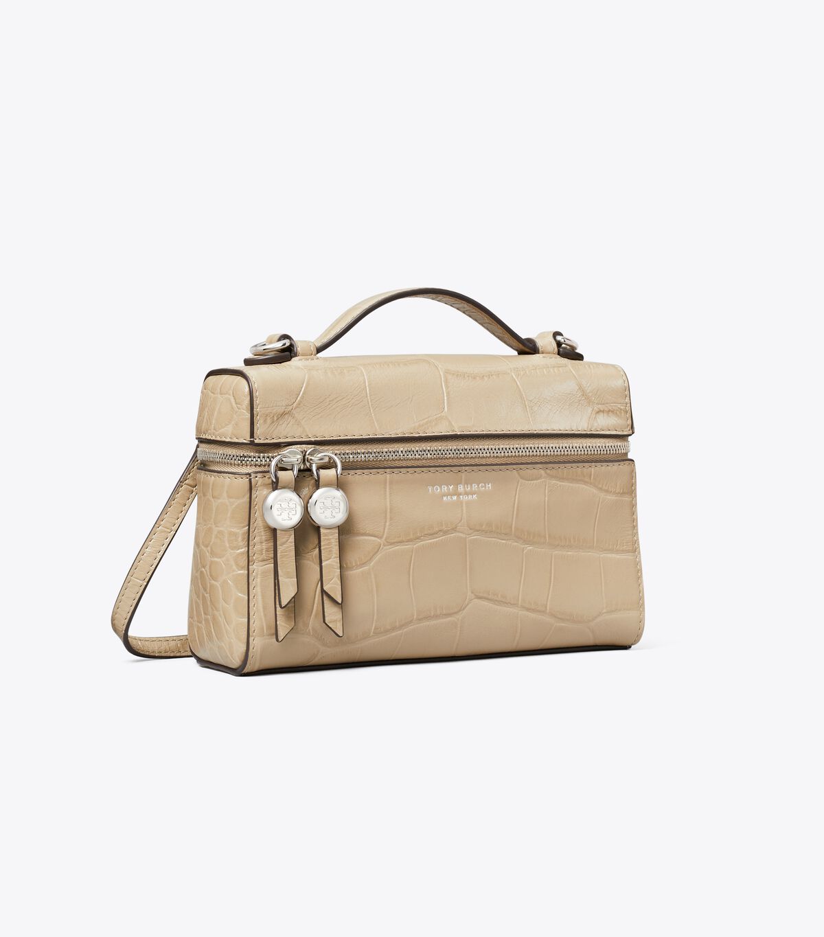 tory burch slim romy croc embossed top handle bag